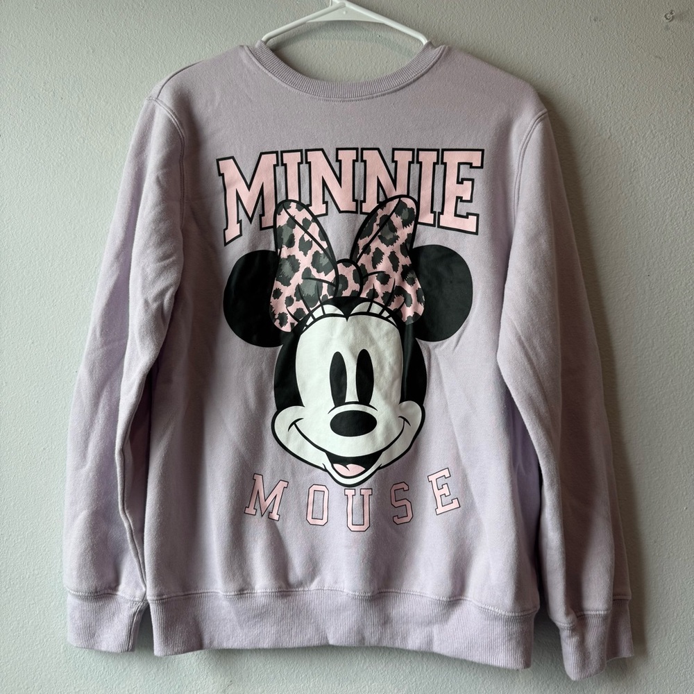 Disney Juniors' Minnie Mouse Leopard Bow Graphic Sweatshirt Lavender Small
